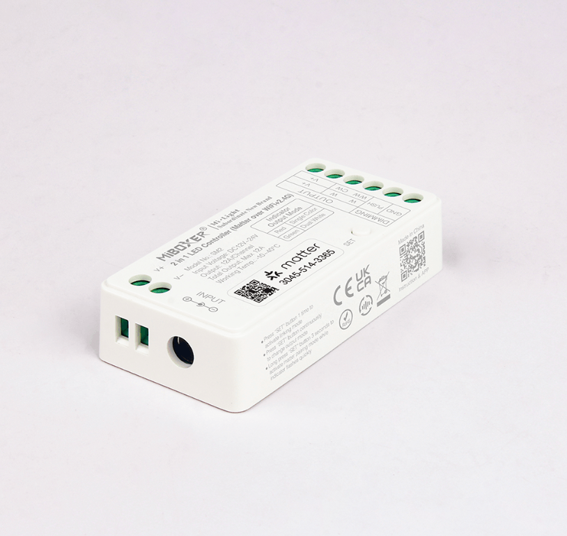 MiBoxer SM2 Matter LED-ohjaimen INPUT-virtaliitäntä sekä A+ ja A− liitännät