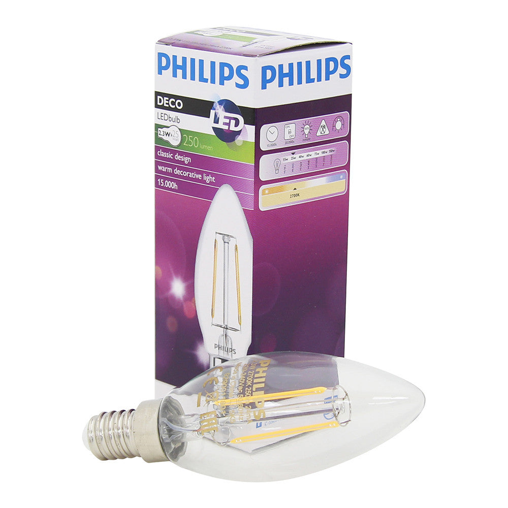 Philips DECO 2,3W 2700K E14 LED-lamppu, kynttilänmuotoinen, lämmin valonsävy, energiatehokas
