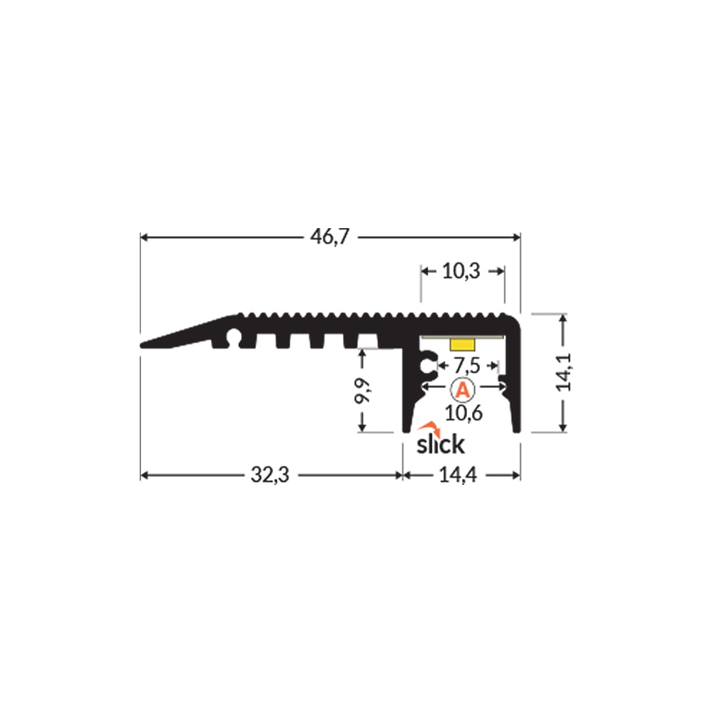 porras10 DOWN-led-profiili-mittakuva