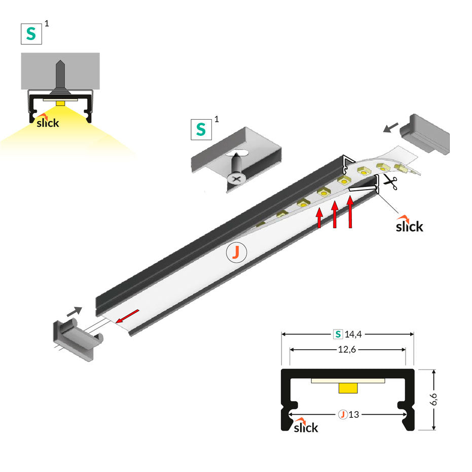 SUORA12 LED-profiilisetti musta, 2m