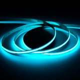 Turkoosi COB LED-valonauha, kolmonen kela valaistus ratkaisuna, innovatiivinen ja esteettinen muotoilu.