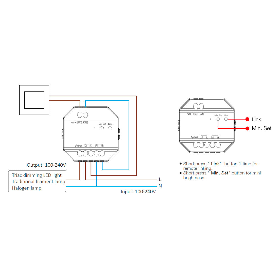 230V TRIAC LED-TRI-C1 dimmer/receiver - Easy RF 2.4G
