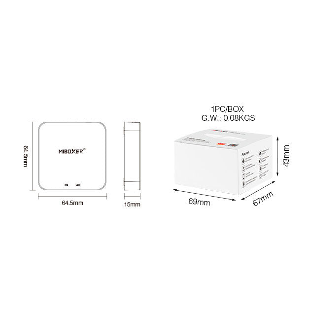 MiBoxer 2.4GHz Gateway WL-Box2 - Smart LED 2.4G / EASY RF 2.4G (med Google Home och Amazon Alexa-anslutning) 