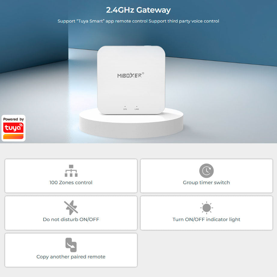 MiBoxer 2.4GHz Gateway WL-Box2 - Smart LED 2.4G / EASY RF 2.4G (med Google Home och Amazon Alexa-anslutning) 